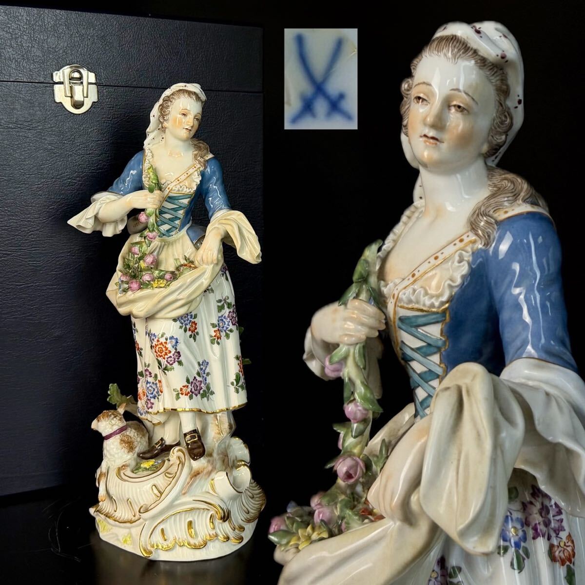 マイセン 金彩花飾り人物文飾り壺 食器/Meissen/アンティーク/花/果物
