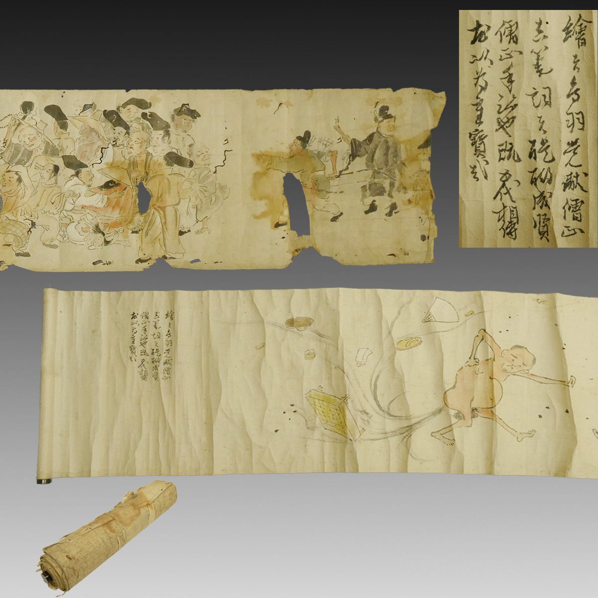 放屁合戦絵巻 1巻 鳥羽僧正 勝絵 陽物比べ 肉筆 戯画 巻物 和本 古文書