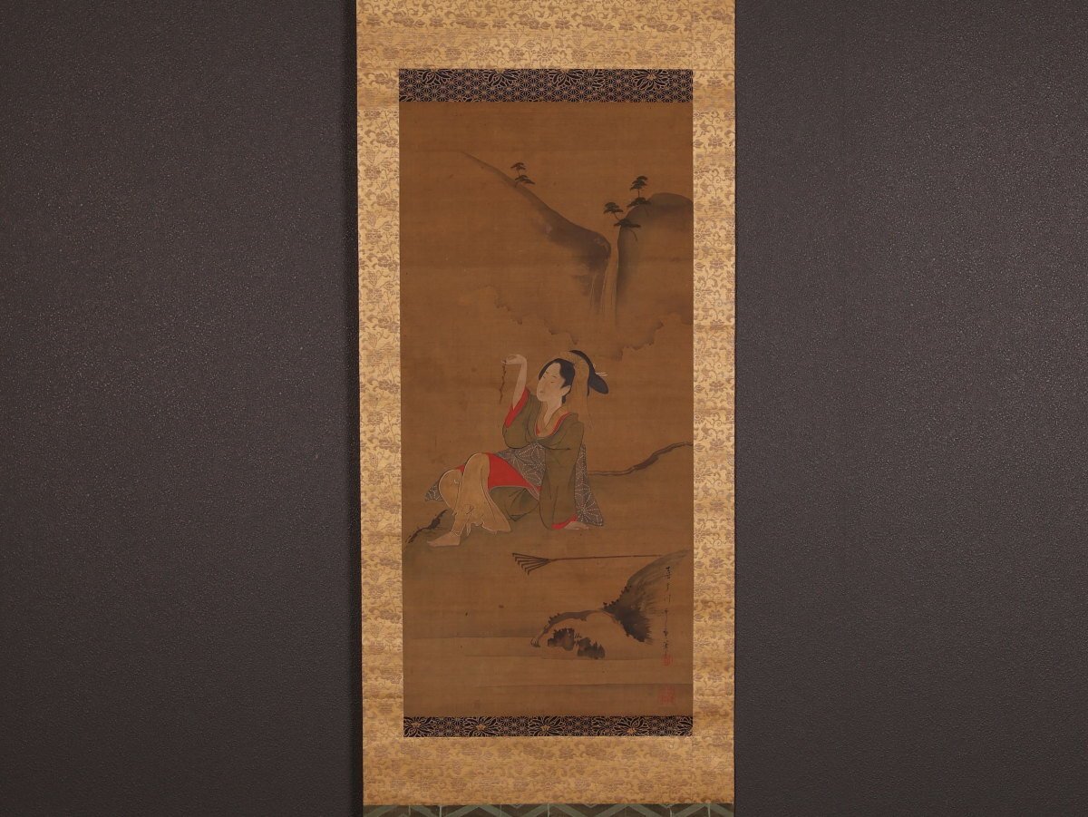 朱】真作保証 浮世絵師 六代歌川豊国 「舞妓」 肉筆日本画30号 共