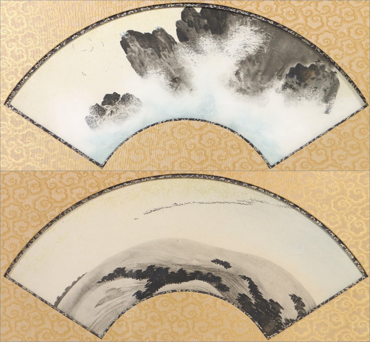 肉筆 短冊 大量55枚 絹絵 日本画 古美術 骨董 資料 花鳥画 山水画