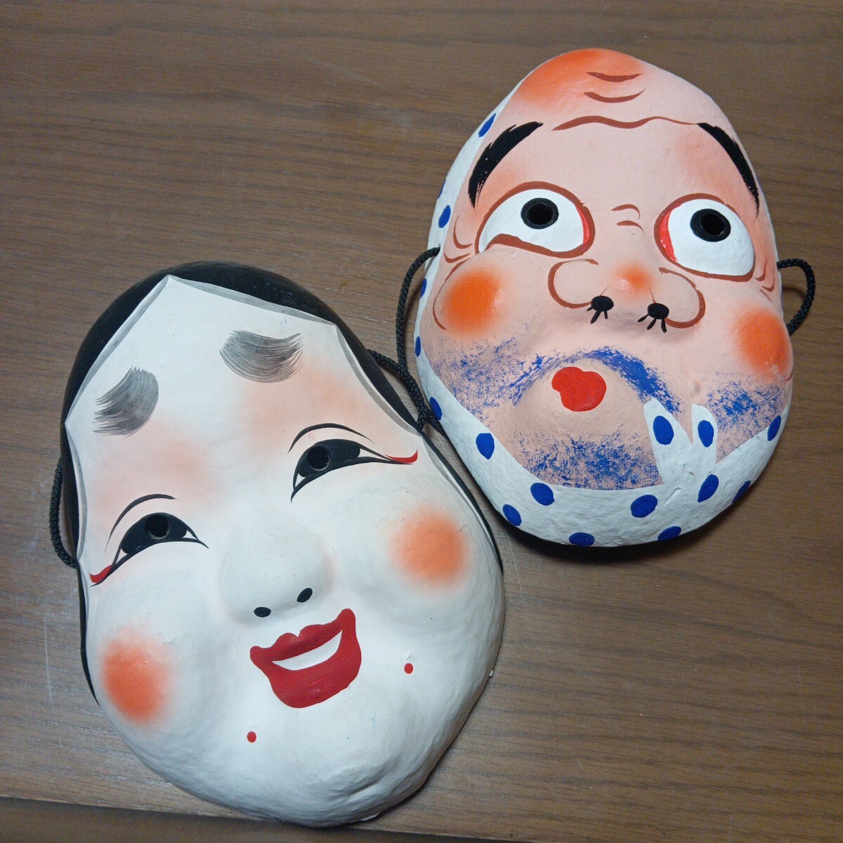 中古】E856 張子お面9枚/七福神/おかめ/お福/ひょっとこ/壁掛け/おめん