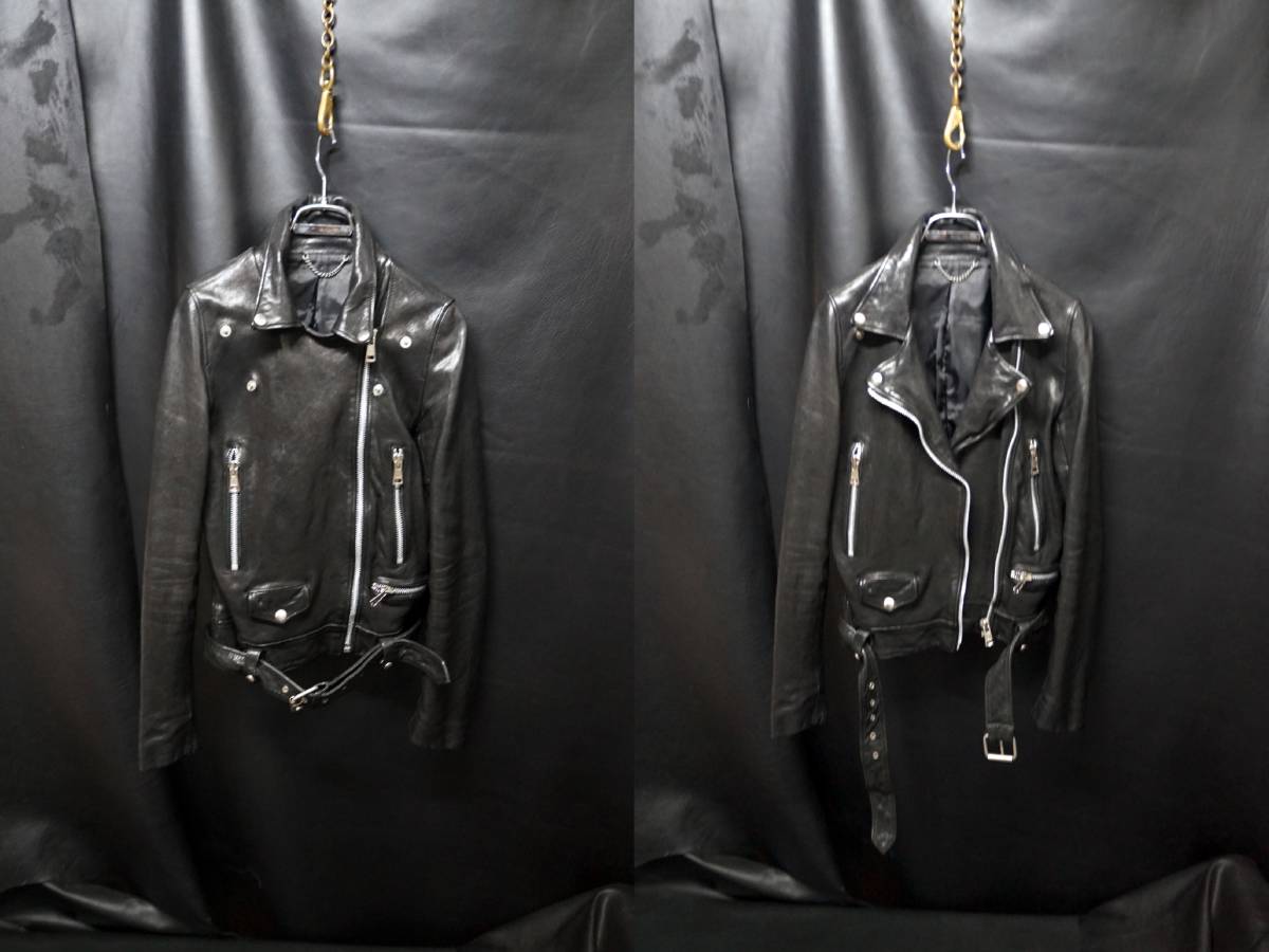 美品ヴォーギッシュフーデッドダブルライダースラムレザー羊革L黒 美品ヴォーギッシュフーデッドダブルライダースラムレザー羊革L黒