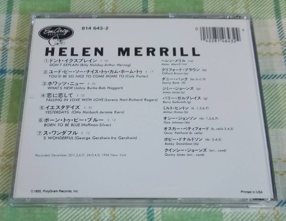 Cd ヘレン メリル ウィズ クリフォード ブラウン Helen Merrill の落札情報詳細 ヤフオク落札価格情報 オークフリー スマートフォン版