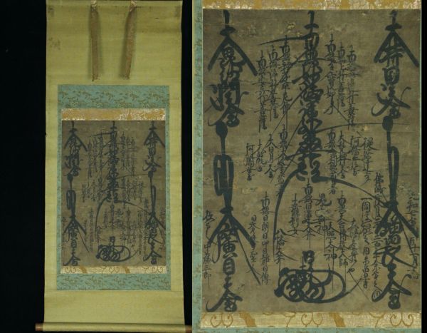 MAY005 掛軸 日蓮宗曼荼羅 日乾上人筆 乾師 紙本肉筆 元和7年 髭
