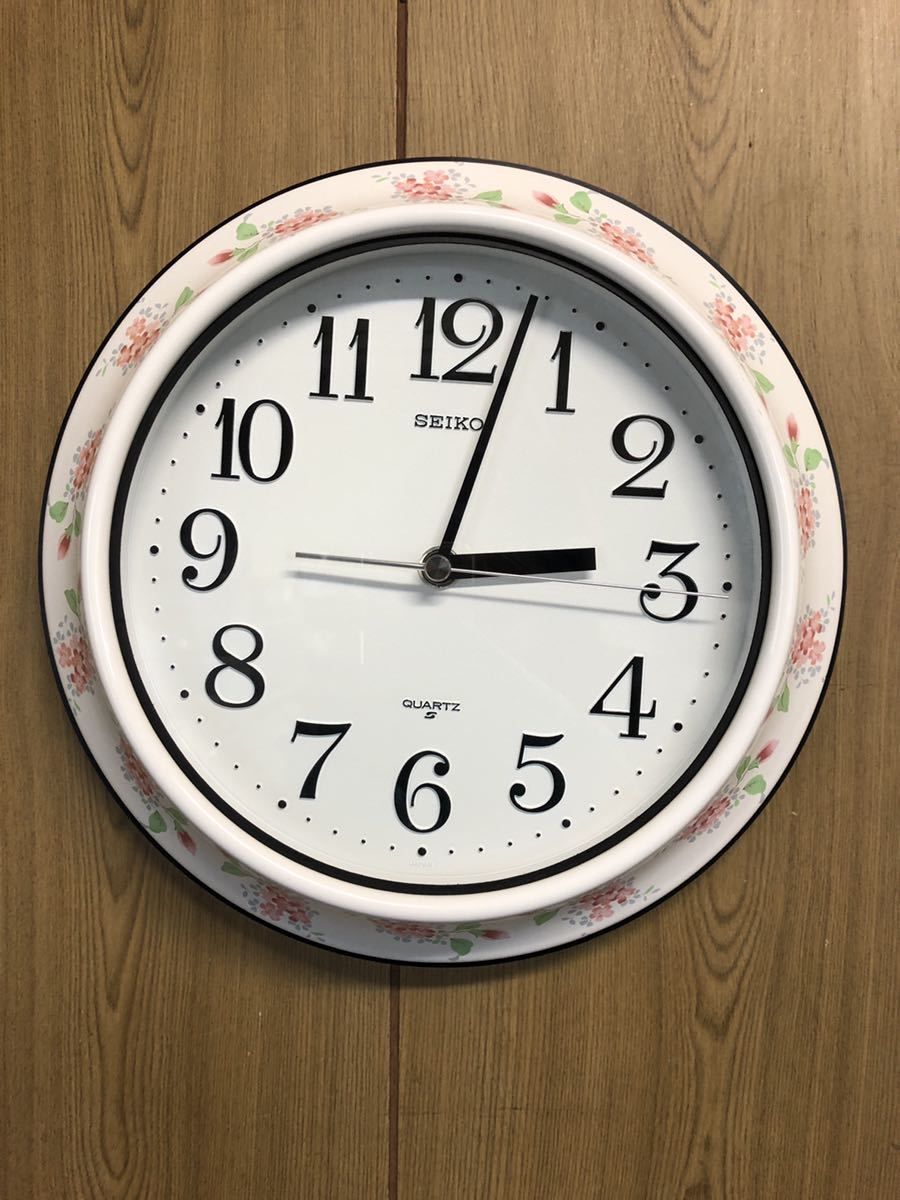 20A05-26:ビンテージ ホーロー 花模様 壁掛け時計 SEIKO セイコー
