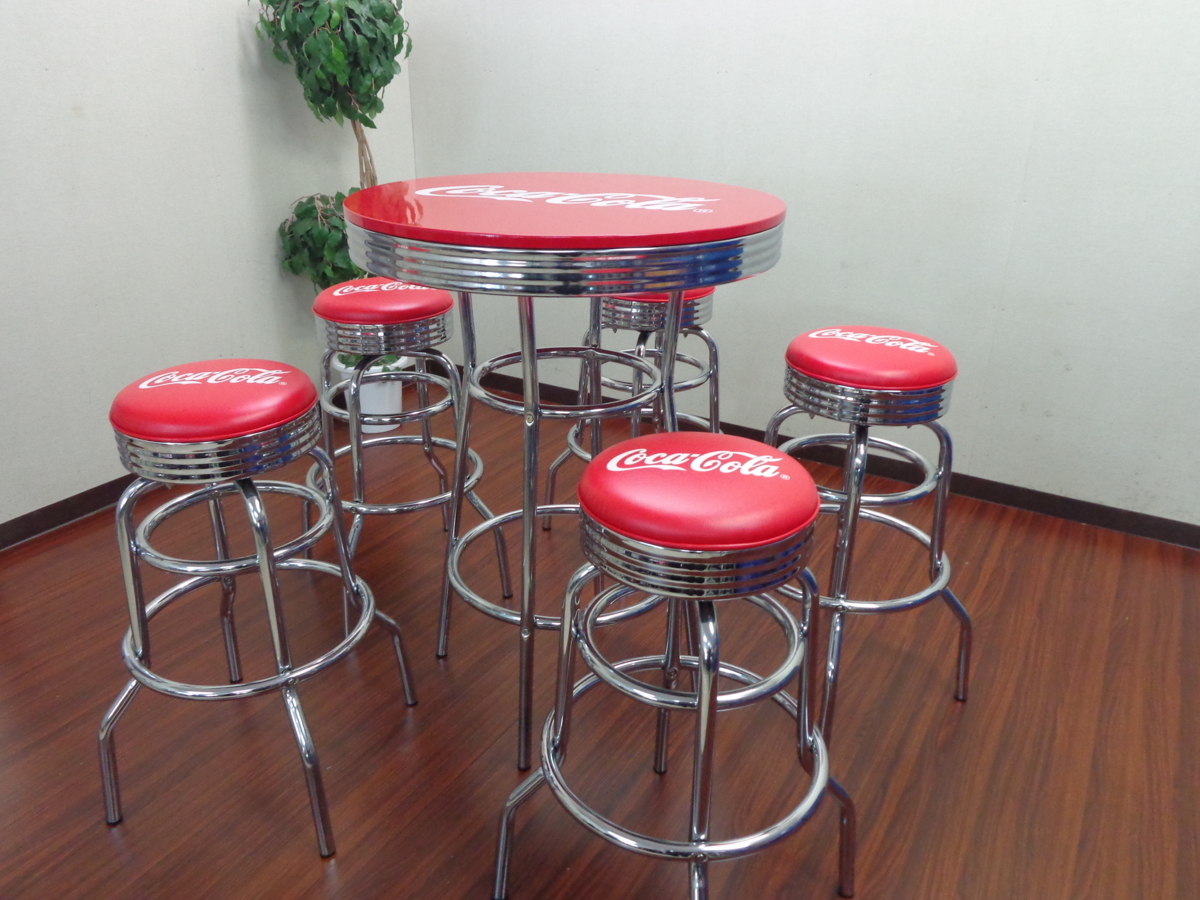 coke様専用 Coca-Cola ロゴ入りハイスツール 4脚セット 店舗 レトロ 丸椅子