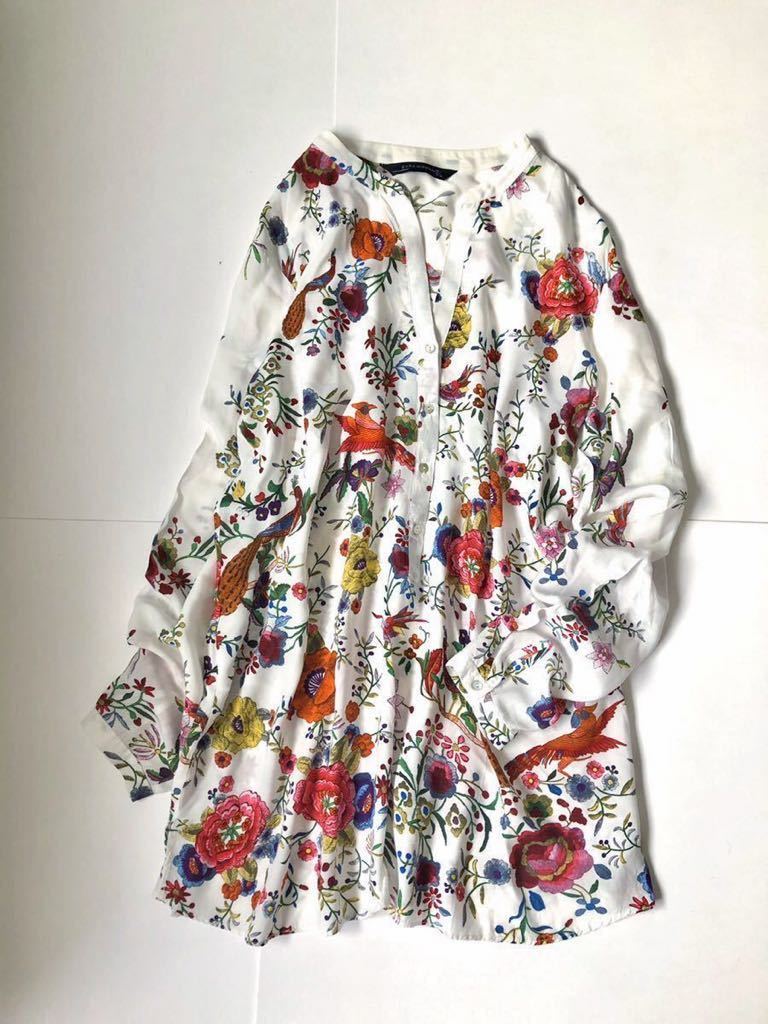 ZARA ザラ 花柄 ブラウス 鳥 ボタニカル フラワー バード トップス ZARA ザラ 花柄 ブラウス 鳥 ボタニカル フラワー バード トップス
