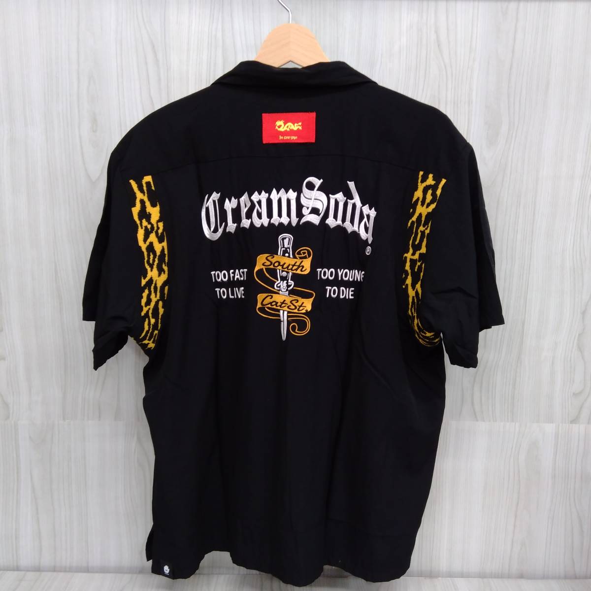 Cream Soda ボーリングシャツ PD19SH-02 メンズ XLサイズ ブラック 買い正規店 CREAM 刺繍クリームソーダ「ボーリングシャツ半袖」 SODA Tシャツ/カットソー(半袖/袖なし)
