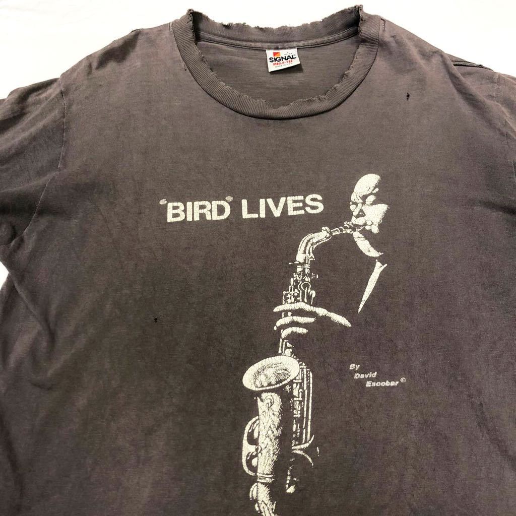 Sale L 90s ボロ 卍 ビンテージ チャーリーパーカー bird lives jazz T 
