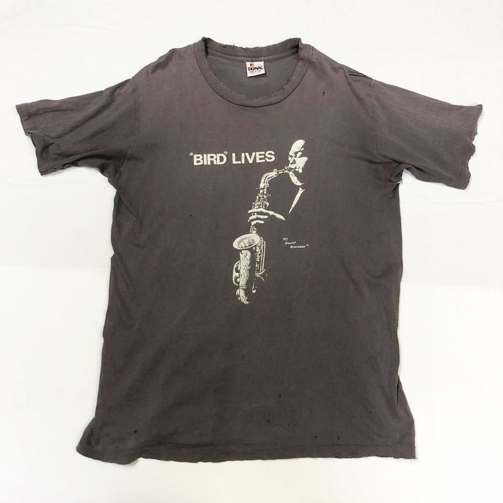 Sale L 90s ボロ 卍 ビンテージ チャーリーパーカー bird lives jazz T 