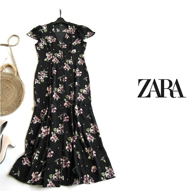 ザラウーマンzara Woman Vネック花柄フレアワンピース ロング 黒 美ラインシルエット S の落札情報詳細 ヤフオク落札価格情報 オークフリー スマートフォン版