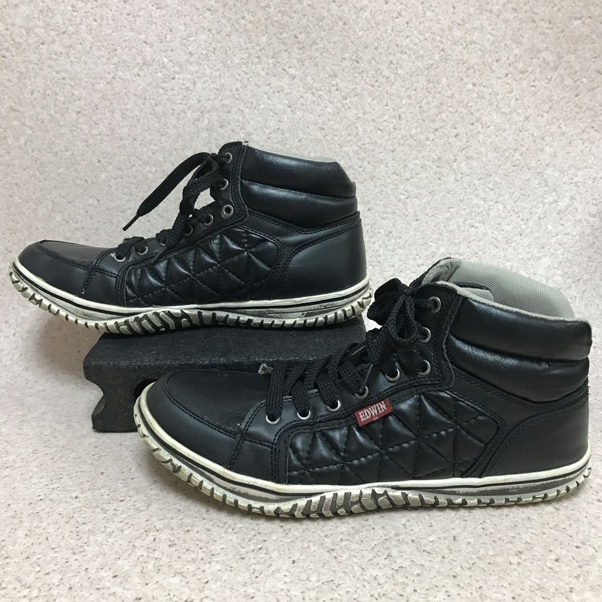 J12 Edwin エドウィン メンズ シューズ ハイカット スニーカー 靴 26 0cm ブラック系 黒色 レザースニーカー Ed 7115 紳士 カジュアル の落札情報詳細 ヤフオク落札価格情報 オークフリー スマートフォン版