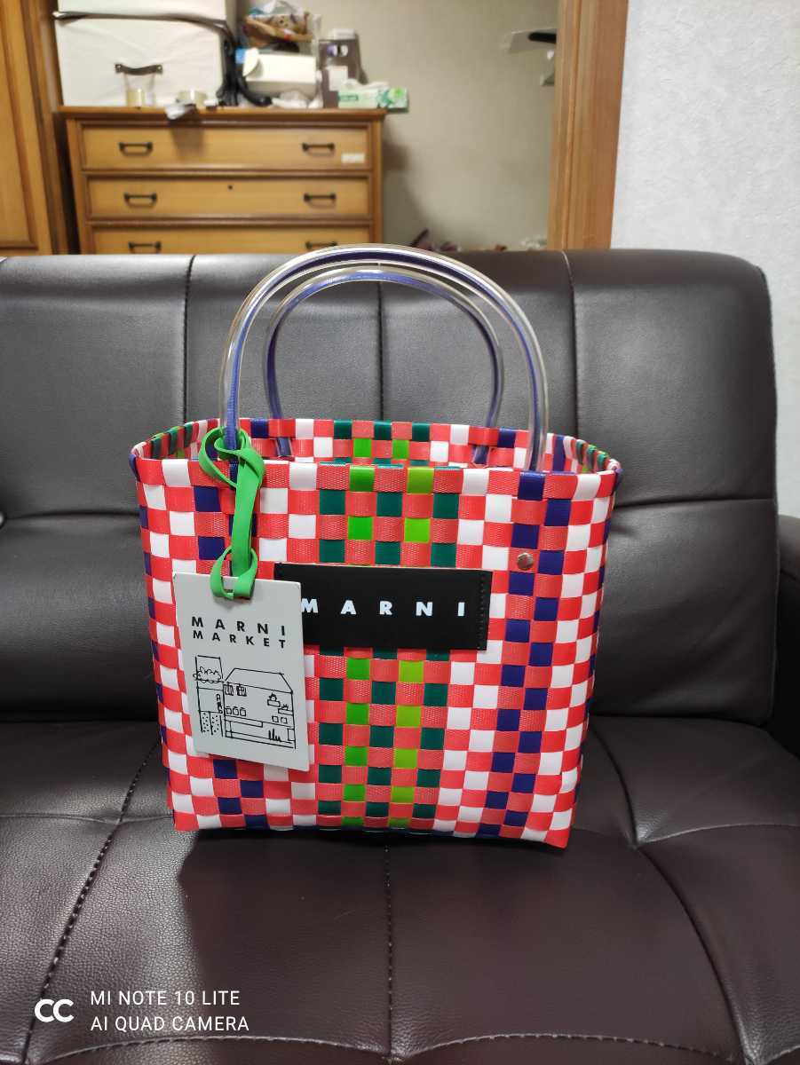 極美品　マルニ　フラワーカフェ ピクニックバッグ カゴバッグ　チェック MARNI（マルニ） ピクニックバッグ MARNI FLOWER CAFE フラワーカフェ