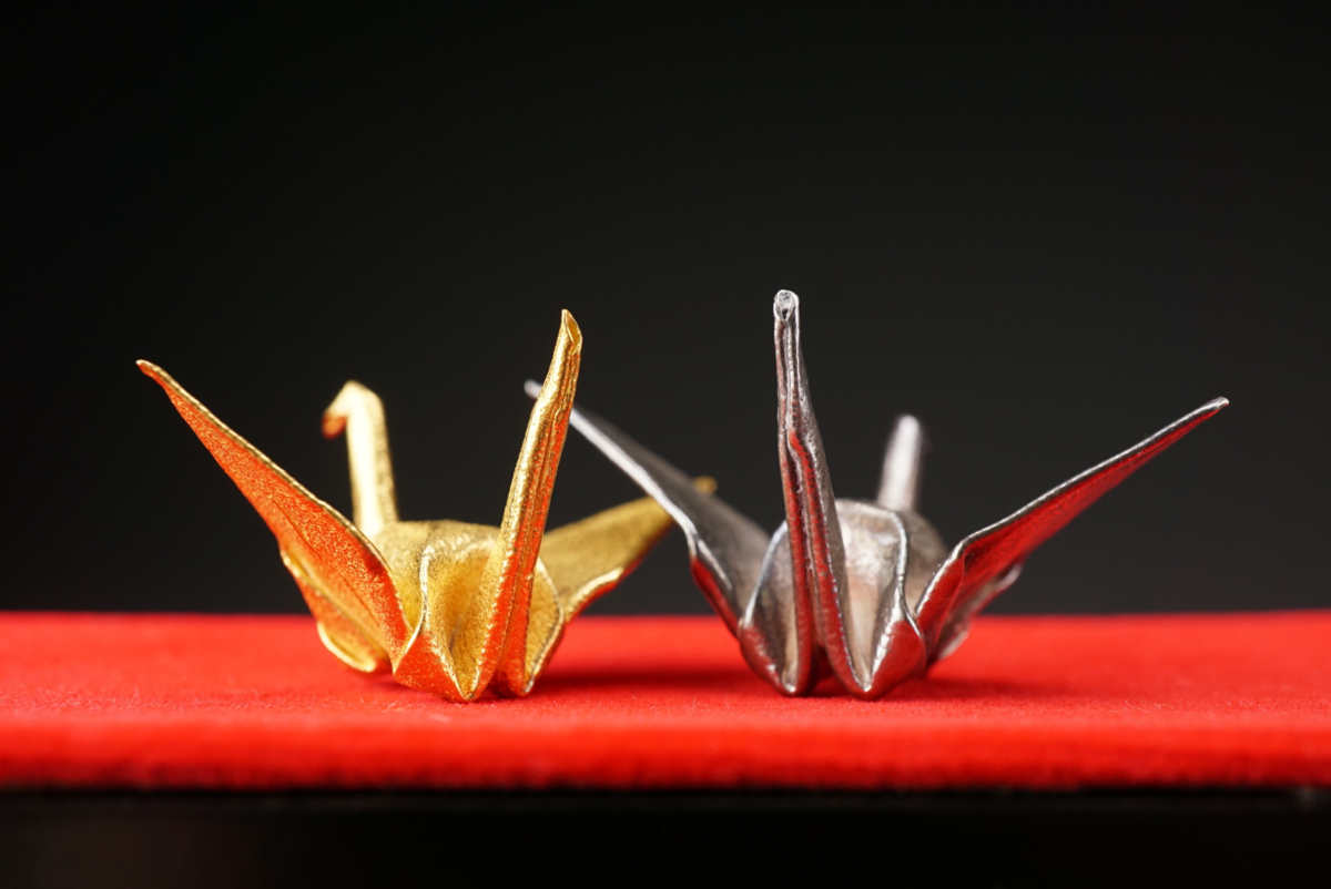 夫婦折鶴銀製置物アンティーク