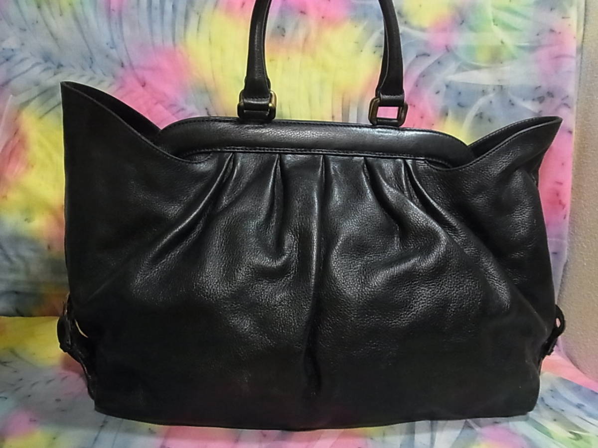 ☆1円~FENDI フェンディ レザーハンドバッグ がま口調 黒