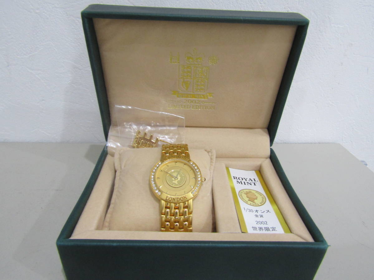 □【34275】中古良品☆ROYAL MINT 1/30オンス 金貨付き 腕時計 世界  