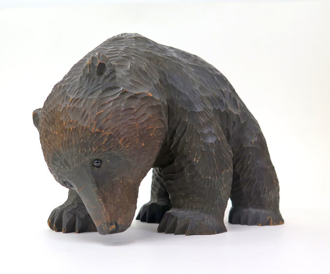 希少 木彫り 熊 雪洲 早川惣三郎 全長20.5cm 470g 菊型毛 ガラス目