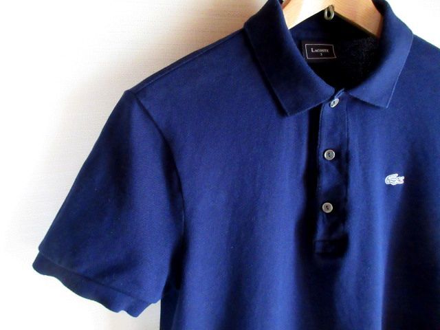 【美品】銀ワニ ラコステ ポロシャツ 　３　ブラック　シルバータグ s□日本製□ラコステ⁄LACOSTE 銀ワニ刺繍 鹿の子地