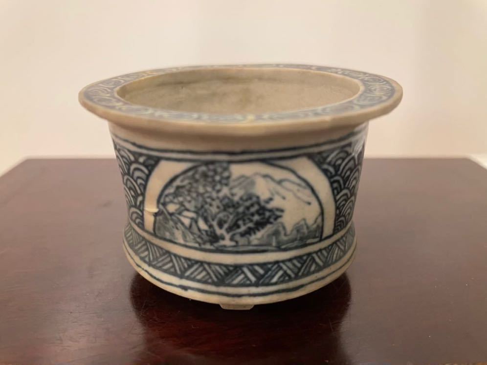 盆栽鉢　佐野大助、ボディ堀江美功、五彩山水人物 盆栽鉢佐野大助、ボディ堀江美功、五彩山水人物