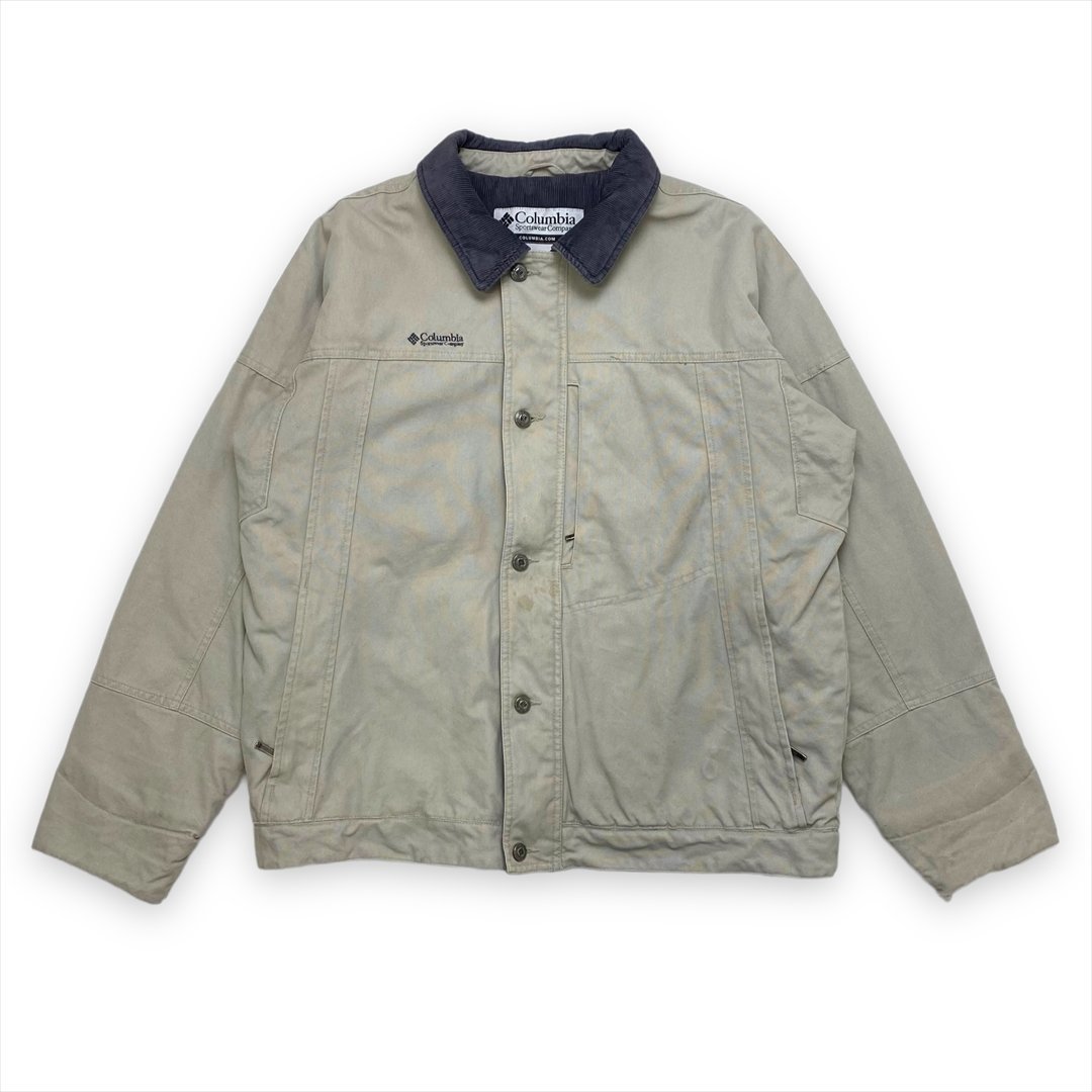 【傷や汚れあり】コロンビア ダック ジャケット グレー Columbia 古着 メンズ L オーバーサイズ クリーニング済みの落札情報詳細