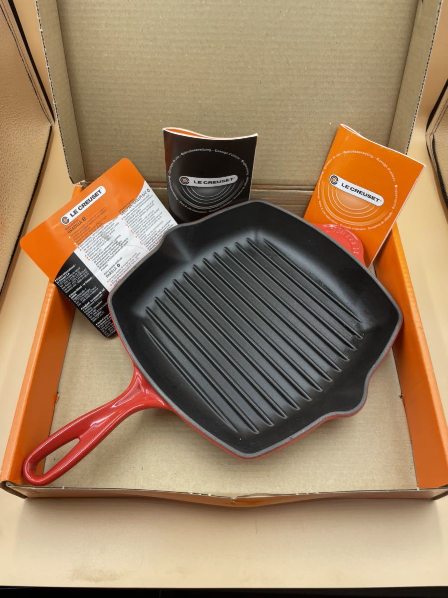 【未使用】未使用保管品 LE CREUSET ル・クルーゼ ルクルーゼ フライパン IH対応 グリルパン フランス製 レッドの落札情報詳細