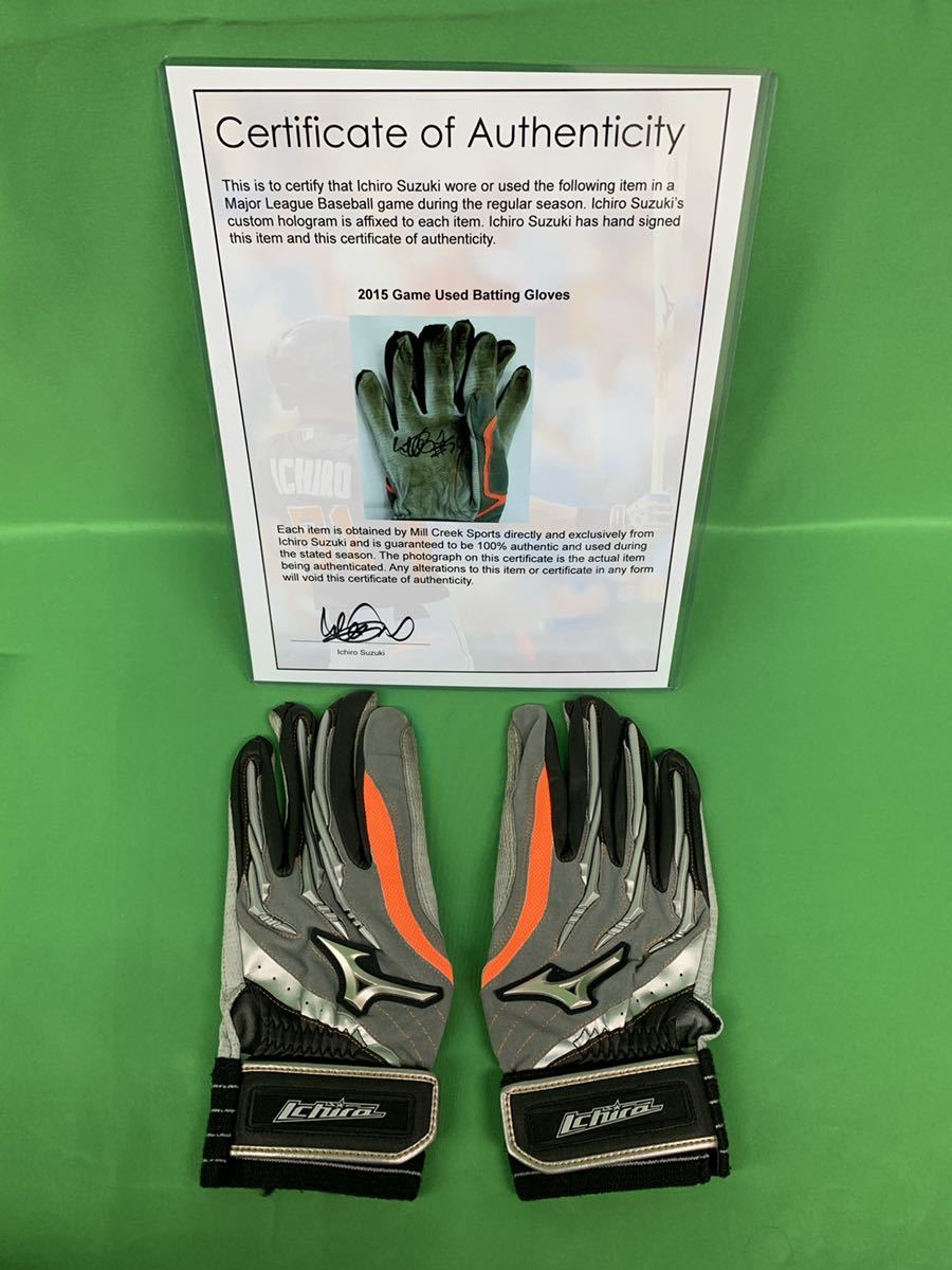 直営店 正規通販 マイアミ マーリンズ イチロー ５１ ２０１５年 実使用 直筆サイン入り バッティンググローブ Mizuno フォト 証明書付き センチの通販 Medavi Ma