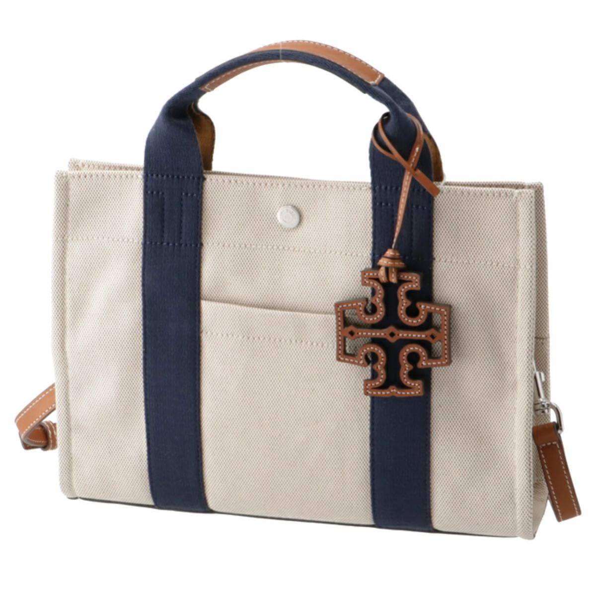 【未使用】【新品】トリーバーチ TORY BURCH スモール ダブルTチャーム キャンバストート 2WAYバッグ 2022年秋冬新作