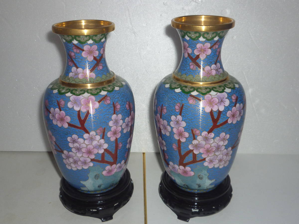 花瓶一対 七宝焼 中国美術 時代物 28