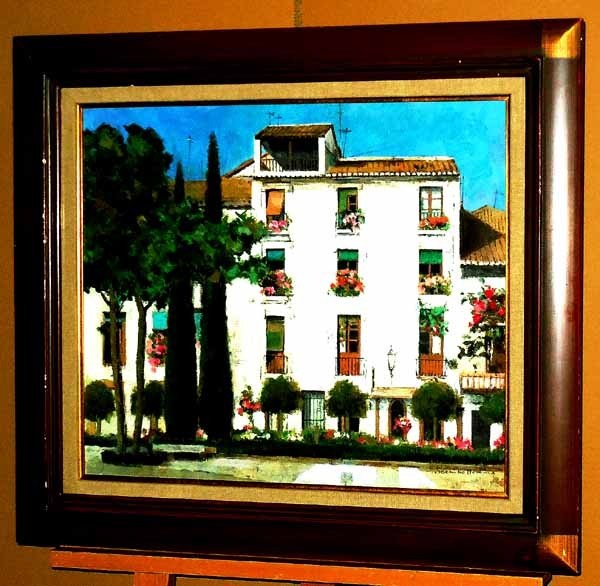 スペイン 風景 絵画 油彩 額 N. Lloret スペイン 風景 絵画 油彩 額 N. Lloret スペイン 風景 絵画 油彩