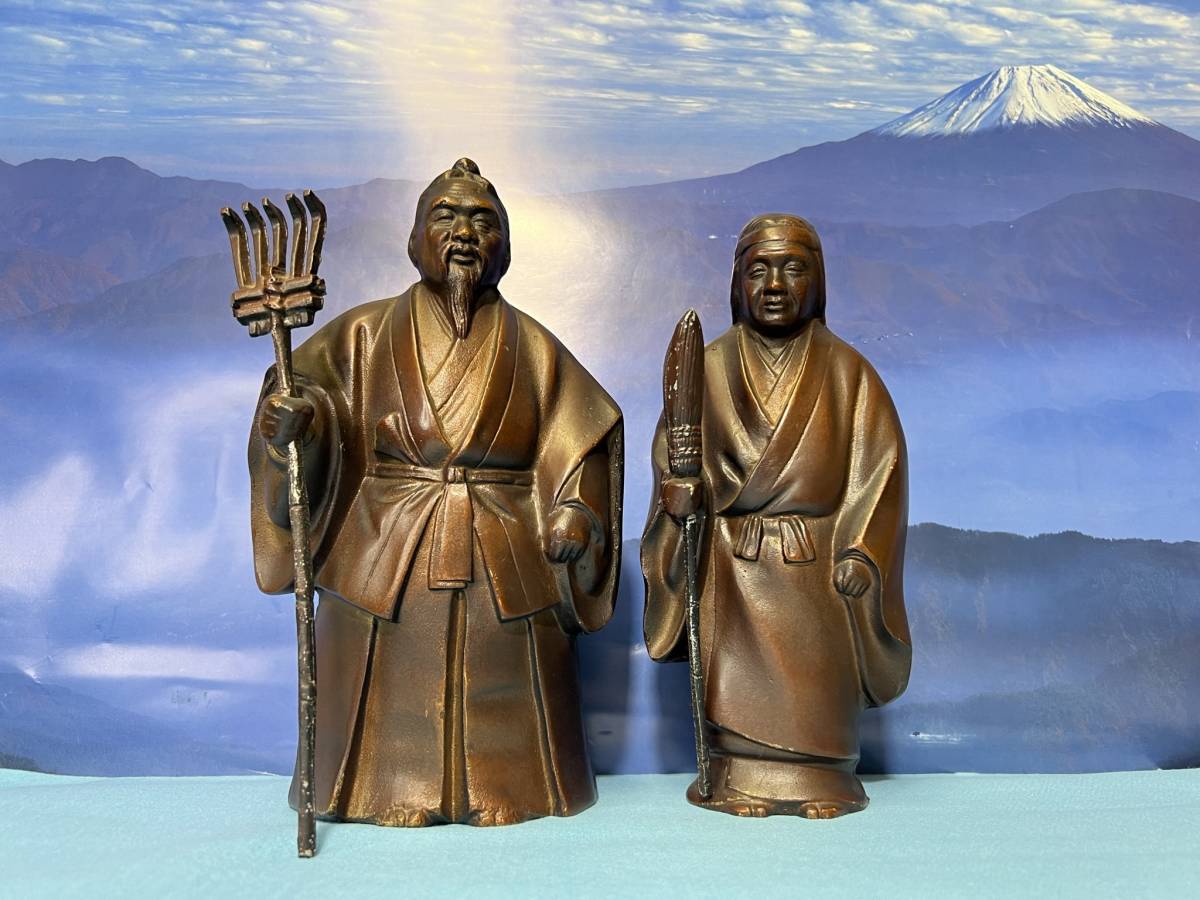 F040 高砂人形 九谷 菊仙 翁と媼 縁起物 長寿 夫婦 置物 尉と姥 翁人形