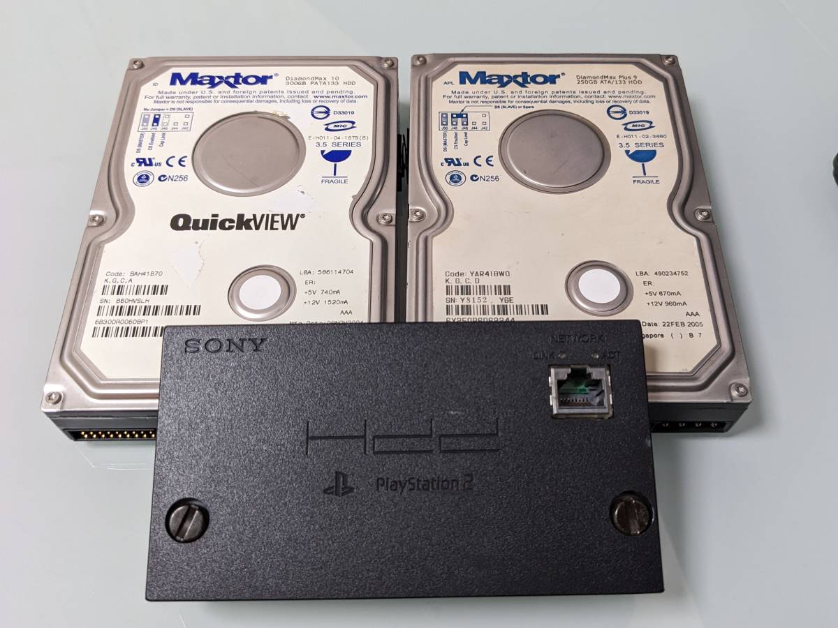 【やや傷や汚れあり】②PS2ネットワークアダプタ ハードディスク2台 セッティング済みセット ディスクレスでゲーム可能 HDL(ハードディスク