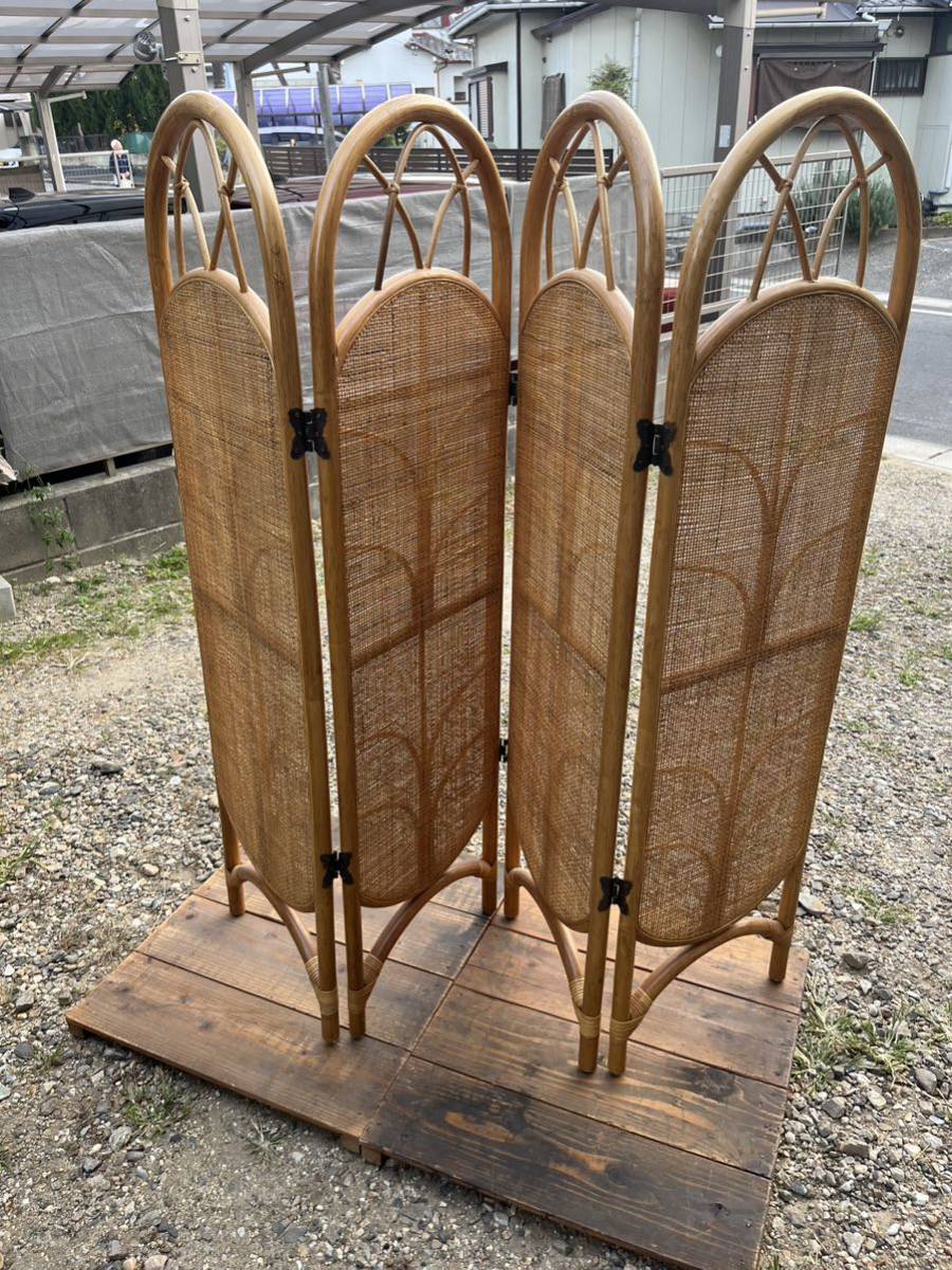 送料込み  藤ラタン オシャレ昭和レトロ3連パーテーション 送料込み 藤ラタン オシャレ昭和レトロ3連パーテーション