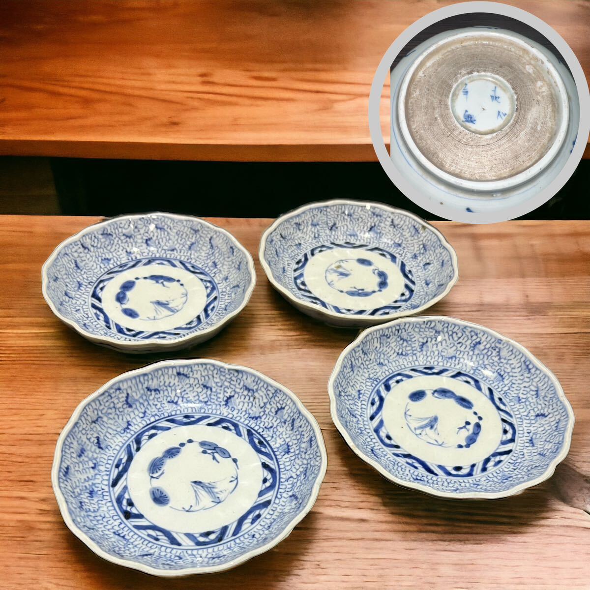 古伊万里　伊万里　青磁　染付　なます皿　江戸期　李朝　蔵出し　５客 古伊万里 伊万里 青磁 染付 なます皿 江戸期 李朝 蔵出し 5客