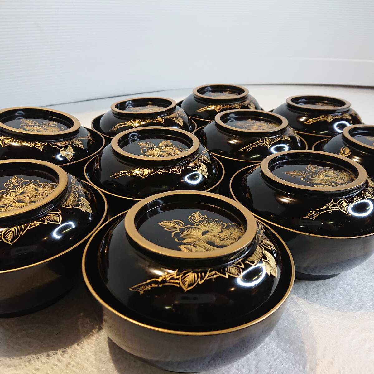 漆器 輪島塗 吸物椀 4個セット 輪島塗 蘭蒔絵吸物椀 5客セット うるし工芸 米永 箱付 13372