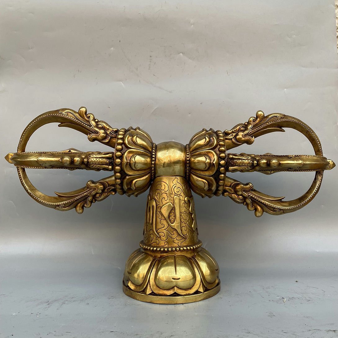 銅製 法器 金剛降魔杵 鎮宅 辟邪開運 風水 招財 置物 工芸品 銅製 法器 三象馬頭金剛杵 降魔杵 鎮宅辟邪 開運風水 招財