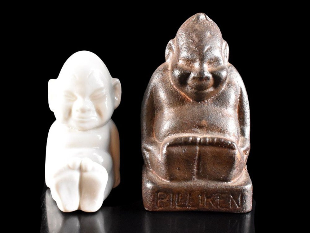 【現品限り】BILLIKEN 1908年 オリジナル 米国製 ビリケン像 台座付 石膏 ビンテージ 縁起物 人形 置物 / USA アンティーク 雑貨 ビリケン像 1908年 アメリカ製 台座付 縁起物 石膏製 アンティーク