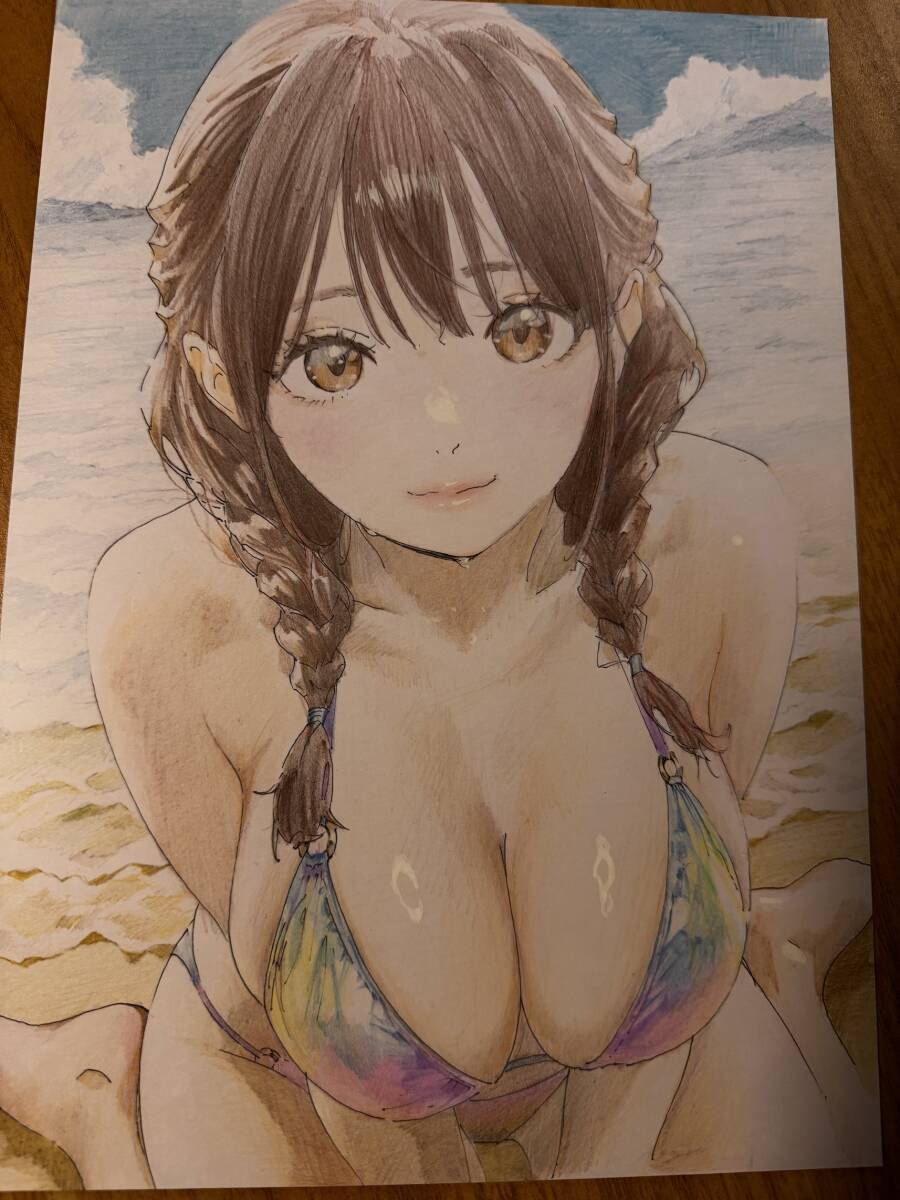 未使用】【1点もの】 ビキニ 水着 美少女 手描き イラスト アート