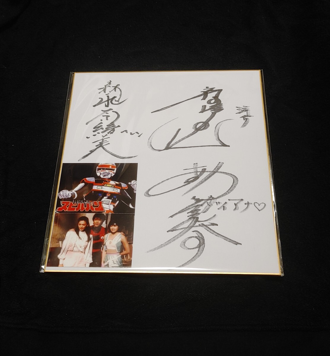 城洋介・ダイアナ時空戦士スピルバン寄せ書き直筆サイン色紙 渡