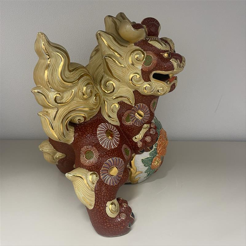 台湾 交趾焼 智盧 陶光 在銘 祥獅献瑞 獅子 シーサー 陶器 置物