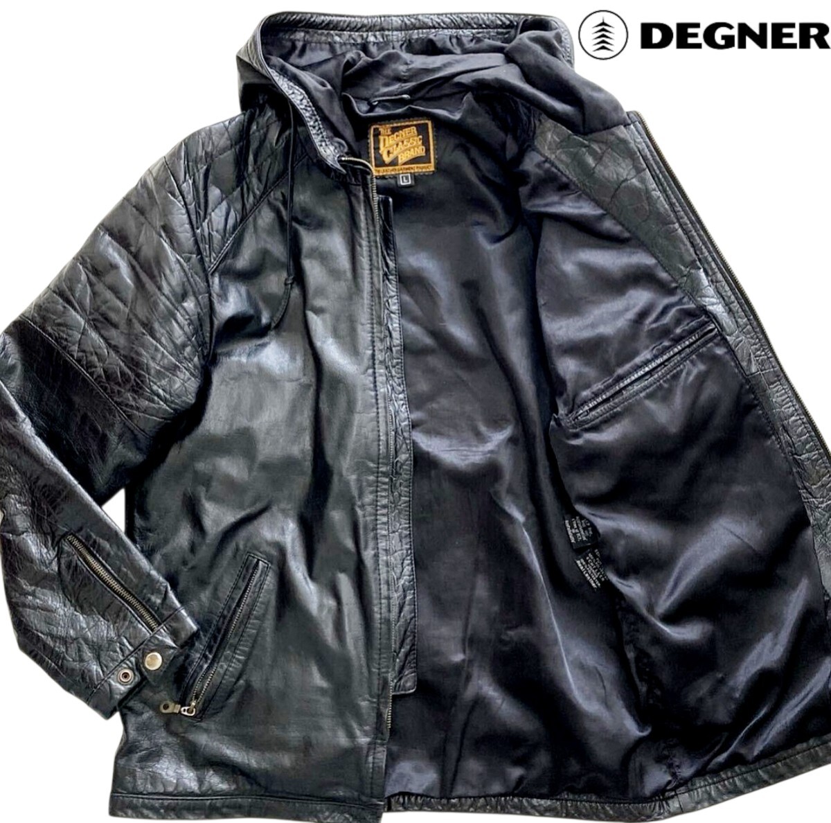 n) DEGNER デグナー レザーベスト XLサイズ バイク 本革 牛革 オールド 
