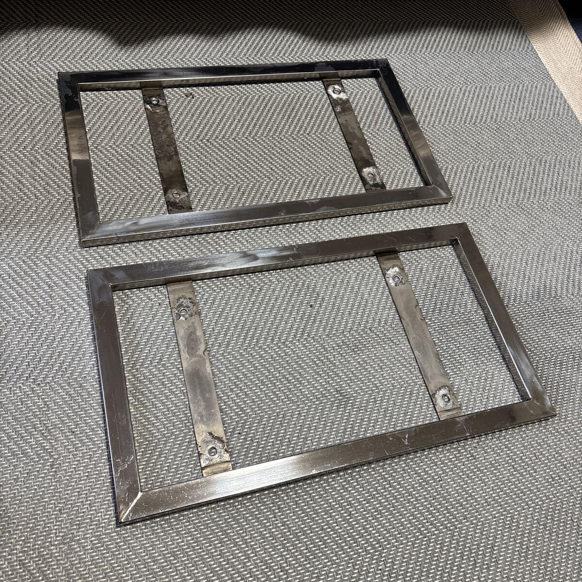 留美  当時物 ステンレスナンバー枠 レトロ デコトラ アンドン バイザー 激レア！アンドン入りステンレス製舟形バイザー付きナンバー枠