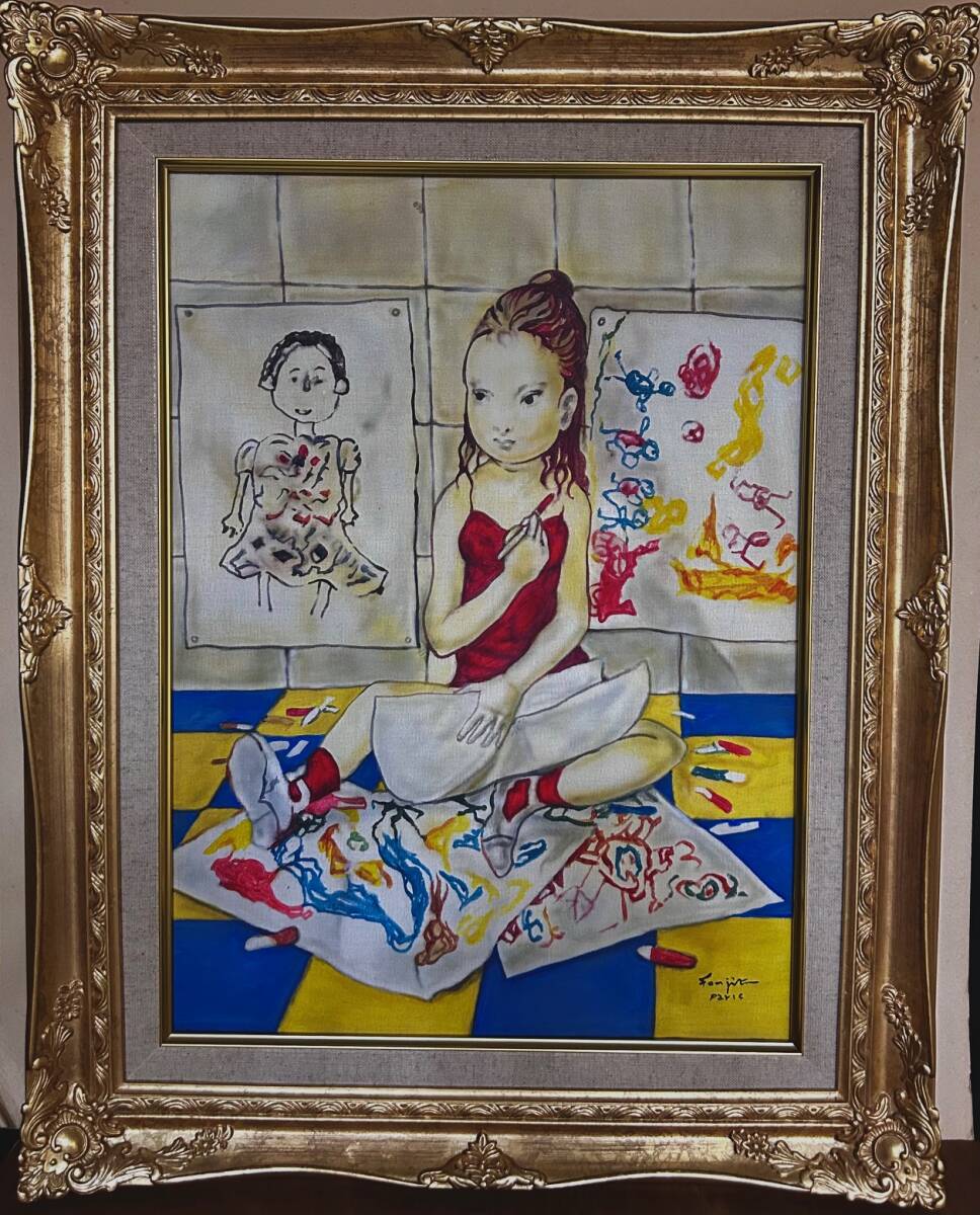 中古】◎藤田嗣治《肉筆の油彩画》F4号《白い猫》絶品の落札情報詳細