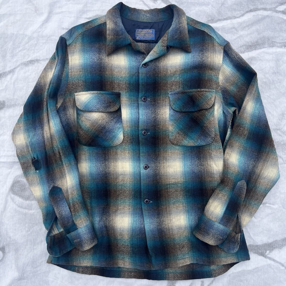 60s 青×黒 極上配色 Sea Island ヴィンテージ オンブレ ボードシャツ