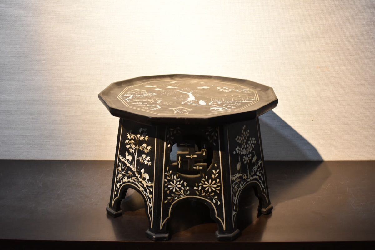 秀逸厳選美術品】慶應◇朝鮮王朝美術 【金鶏堂】製 錦鶏塗螺鈿花蝶文盆