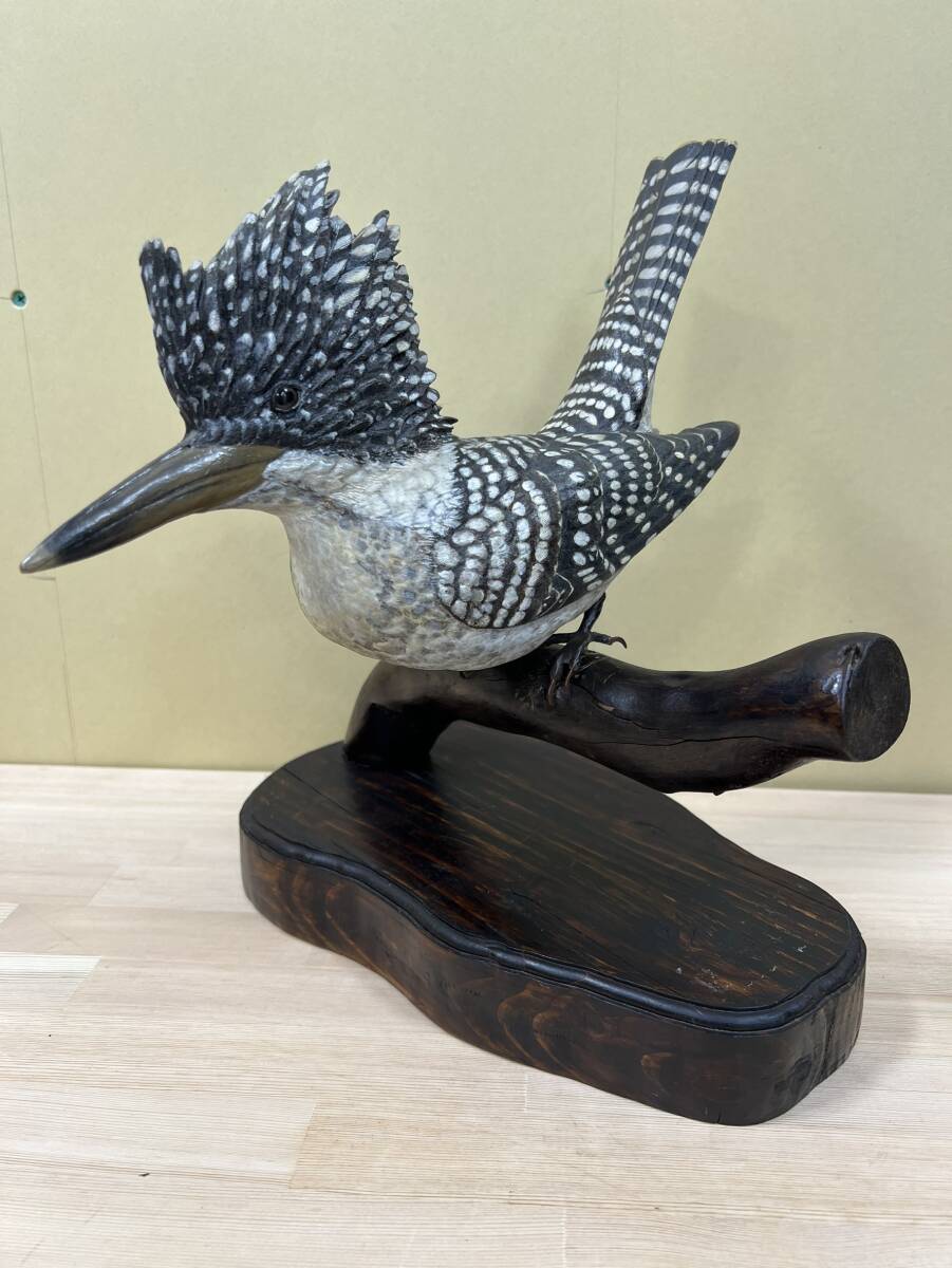 新品】バードカービング ヤマセミ 山翡翠 山魚狗 鹿の子鳥 精密彫刻