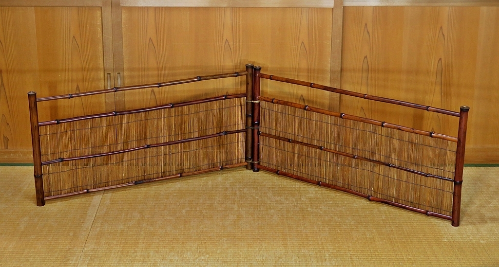 4941)茶道具 竹峰作「銘竹東山」/銘竹風炉先屏風 江戸間 銘竹風炉先 竹