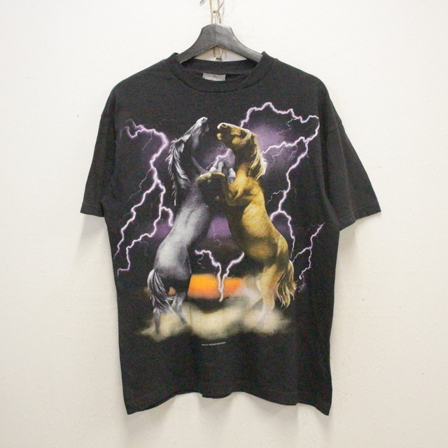 オオカミ 狼 サンダー Tシャツ XL ブラック ウルフ 雷 動物 アニマル