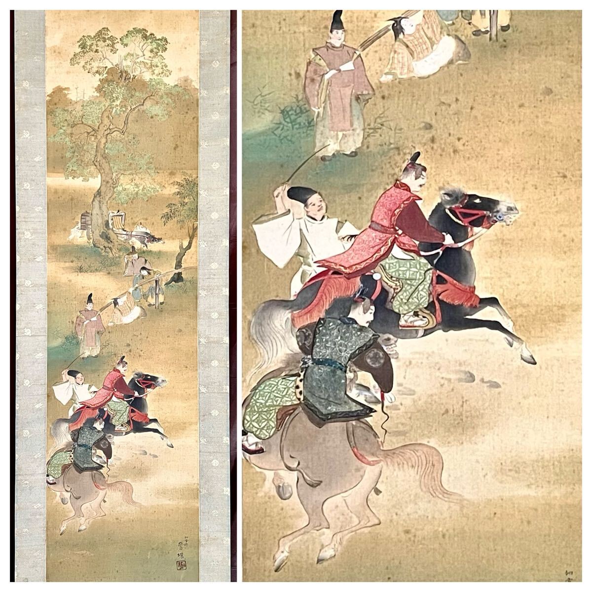 中古】【真作】尾竹国観 太公望 共箱 絹本着色 尾竹越堂・竹坡弟 小堀