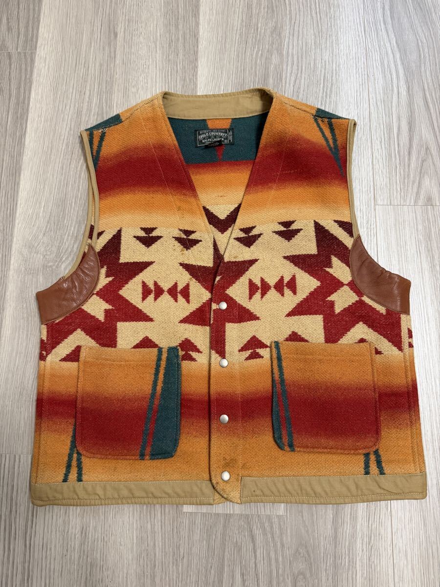 【90's】希少 ポロカントリー COUNTRY USA ライダースベスト 希少 MADE IN USA 80s ～ 90s ラルフローレン RALPH LAUREN ポロ