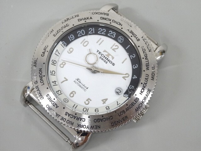 稼働品 TECHNOS TGKA862 自動巻 アンティーク TECHNOS テクノス Klassisch TGKA862 39mmケース 裏スケ デイト 純正